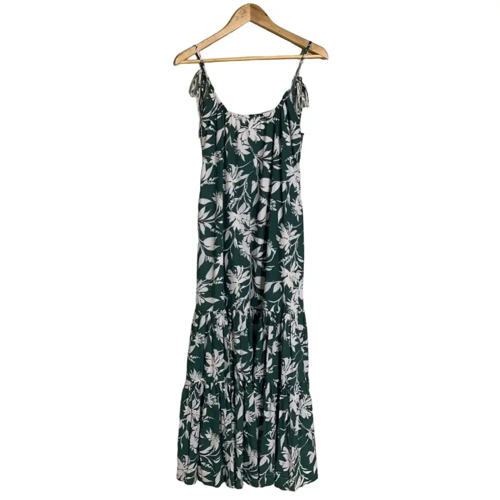 Abercrombie & Fitch Women's Trapeze Maxi Sundress Green Cream Sleeveless Boho XS